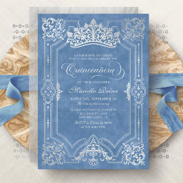Tiara Princess Blue Fairytale Photo Quinceanera Inbjudningar