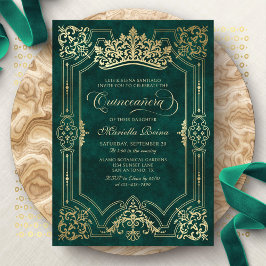 Tiara Princess Grönt Fairytale Photo Quinceanera Inbjudningar