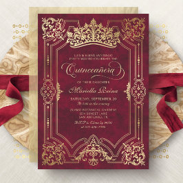 Tiara Princess Red Fairytale Photo Quinceanera Inbjudningar