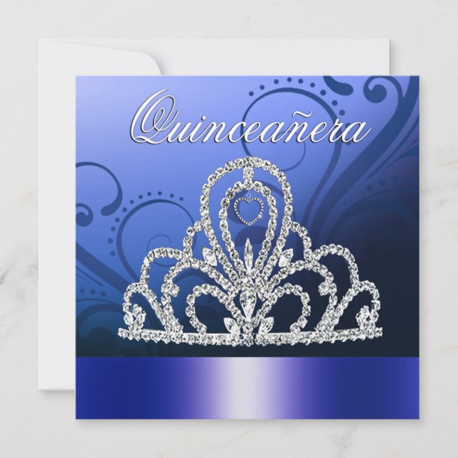 Tiara Quinceanera (indigoblått) Inbjudningar (Framsida)