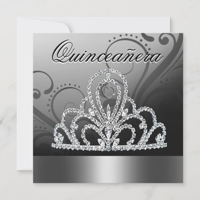 Tiara Quinceanera (silver) Inbjudningar (Framsida)