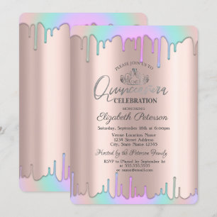 Tiara,Regnbågsdroppar Rose Gold Quinceañera  Inbjudningar