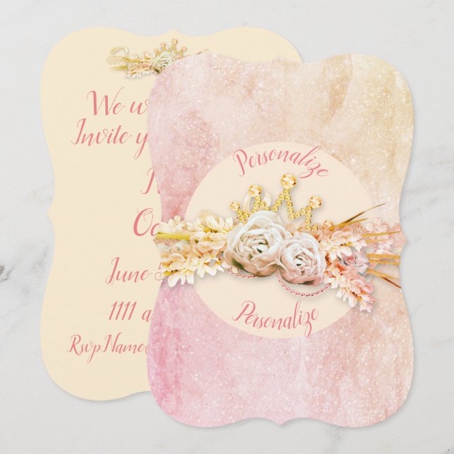 Tiara ro diamant snöre gnistra rosa bjudan inbjudningar (Fram/baksida)