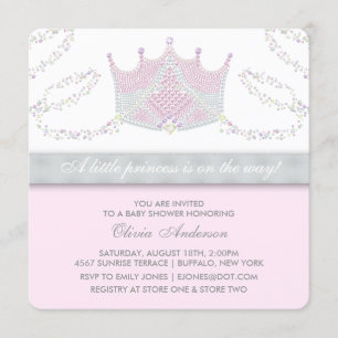 Tiara Rosa Grå Prinsessa Baby Shower Inbjudningar