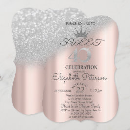 Tiara, Rose Guld Sweet 40th Glitter Bokeh Ombre Inbjudningar