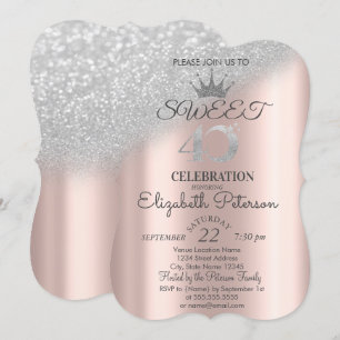 Tiara, Rose Guld Sweet 40th Glitter Bokeh Ombre Inbjudningar