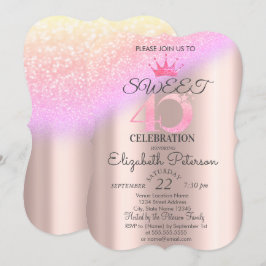 Tiara, Rose Guld Sweet 40th Ombre Glitter Bokeh Inbjudningar