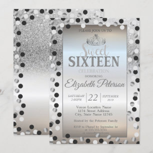 Tiara, Silver Glitter Bokeh-prickar Sweet 16-fest Inbjudningar