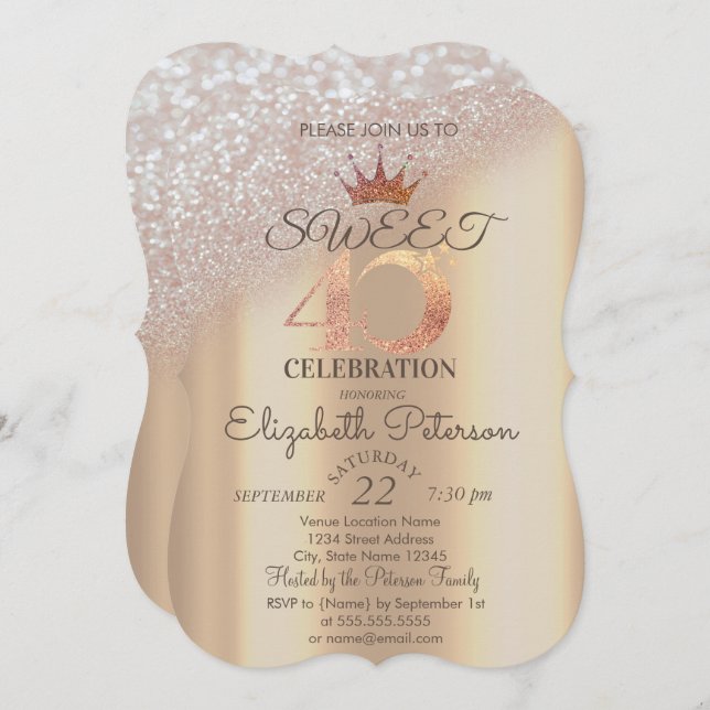 Tiara,Söt 40:e Glitter Bokeh Inbjudningar (Fram/baksida)