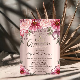 Tiara, Strängljus Blommor Roséguld Quinceañera Inbjudningar