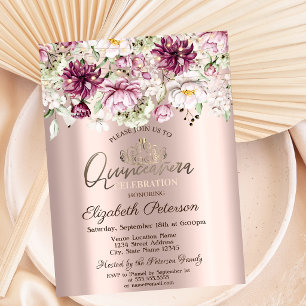 Tiara, Strängljus, Rosa Blommor Quinceañera Inbjudningar