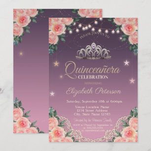 Tiara,Strängljus,Spydd,Rosor Quinceañera Inbjudningar