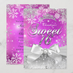 Tiara Sweet 16 varmt rosa Vinterundret Inbjudningar