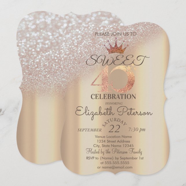 Tiara, Sweet 40-års Glitter Bokeh  Inbjudningar (Fram/baksida)