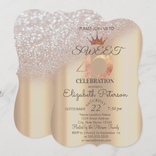 Tiara, Sweet 40-års Glitter Bokeh Inbjudningar