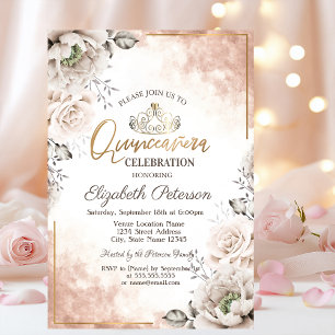 Tiara, Vita Blommor Quinceañera Inbjudningar