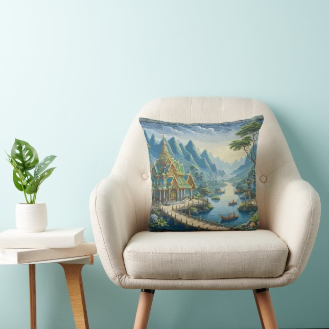 Tibaut Asian Scenia Blue och Grönt Decorative Kudde (Stol)