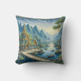 Tibaut Asian Scenia Blue och Grönt Decorative Kudde