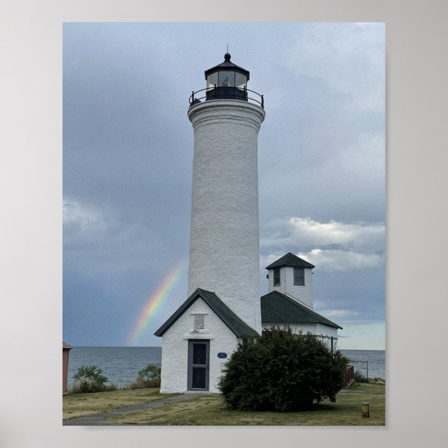 Tibbetts Point Lighthouse Rainbow Cape Vincent NY Poster (Framsidan)
