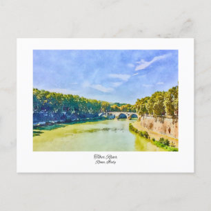 Tiber River Rom, Italien Watercolor Painting Vykort