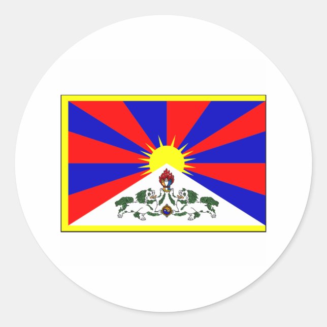 Tibet FLAGGA Internationell Runt Klistermärke (Framsida)