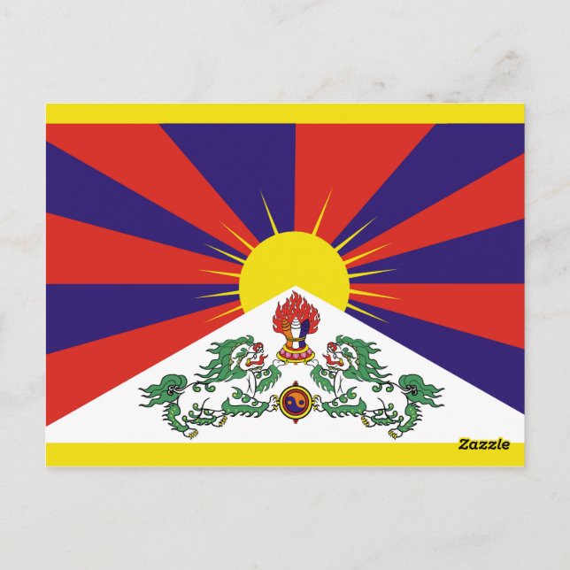 Tibet flagga - Lejona Flagga Snö Vykort (Baksida)