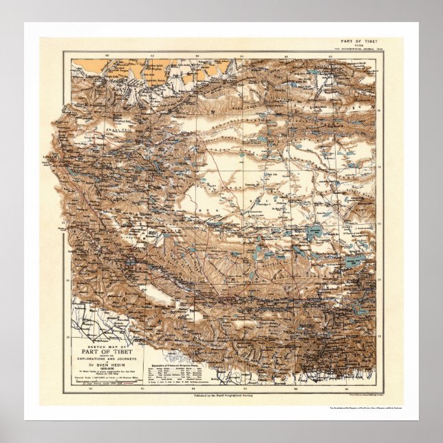 Tibet Hedin Expedition Karta 1909 Poster (Framsidan)