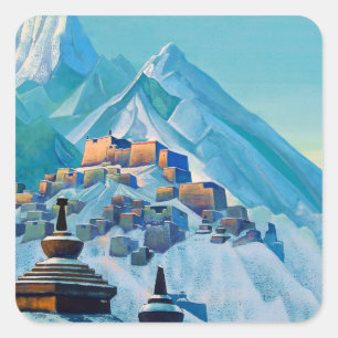 “Tibet Himalaya” av Nicholas Roerich Fyrkantigt Klistermärke