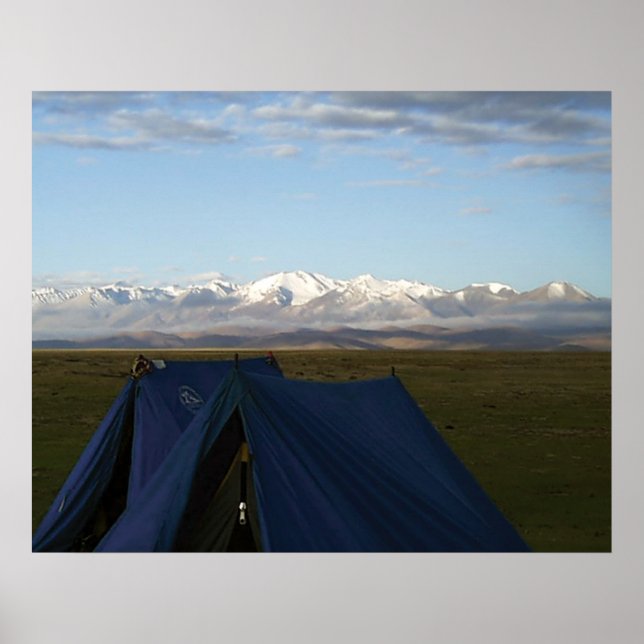 Tibet Plateau Mountains Blue Tält på Grass Poster (Framsidan)