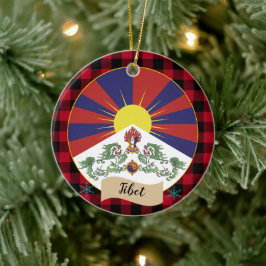 Tibet, Red buffalo plaid och Tibetansk Flagga Julgransprydnad Keramik
