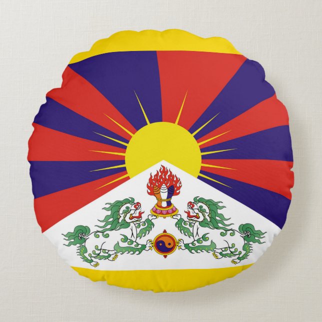 Tibet, Snö, Lejon, flagga - Himalayas Rund Kudde (Framsidan)