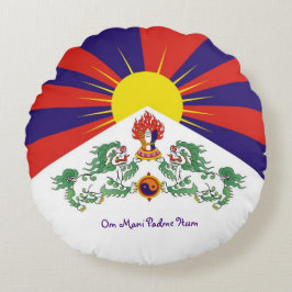 Tibet & Snö Lejon, flagga - Himalayas/tibetanerna Rund Kudde