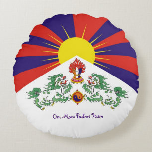 Tibet & Snö Lejon, flagga - Himalayas/tibetanerna Rund Kudde