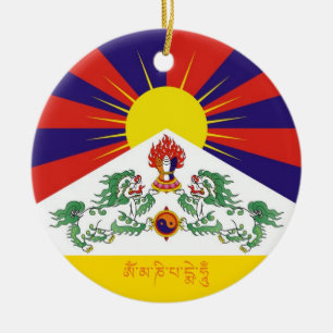 Tibet & Snö Lejon flagga, mantra- Himalayas Julgransprydnad Keramik