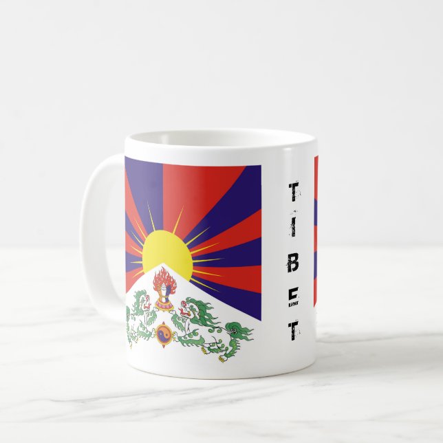 Tibet, Snö, Lejon, Tibet, flagga - Himalayas Kaffemugg (Framsida vänster)