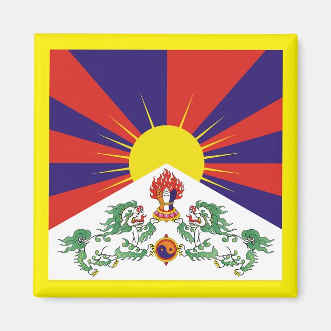 Tibet, Snö, Lejon, Tibet, flagga - Himalayas Magnet (Framsidan)