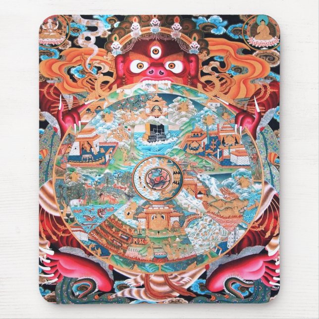 Tibetan buddistisk konst (rulla av liv), musmatta (Framsidan)