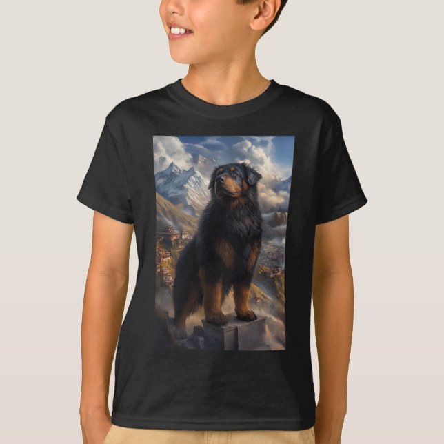 Tibetan Mastiff Mountain View Sticker  T Shirt (Framsida)