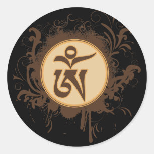 Tibetan Om Runt Klistermärke