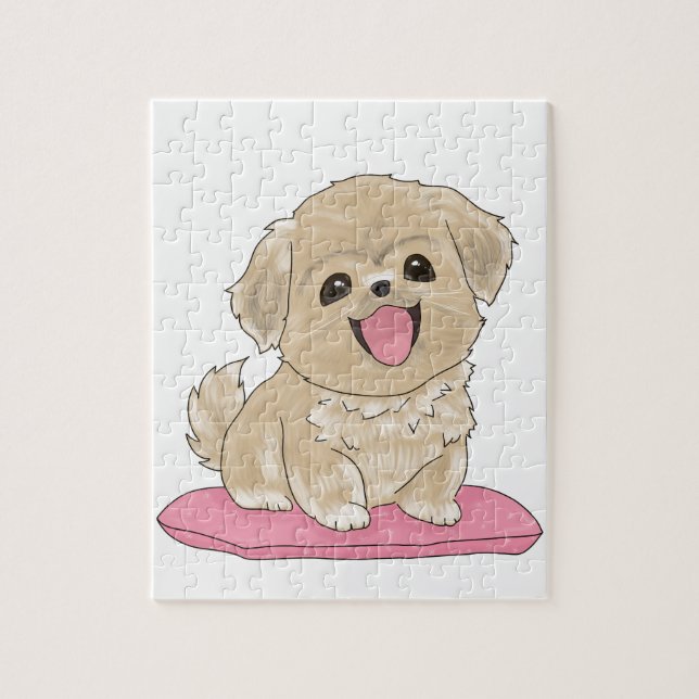 Tibetan Spaniel auf Kissen  Pussel (Vertikal)