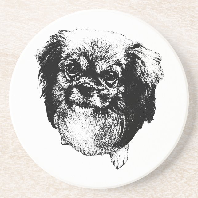 Tibetan Spaniel Coaster – Monochrome Dog Art Underlägg (Framsidan)