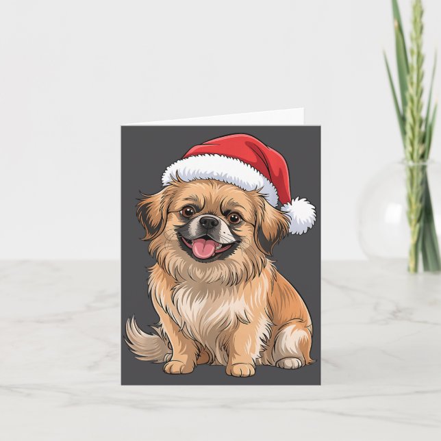 Tibetan Spaniel Dog Christmas Santa Hat Pet Dog Lo Kort (Framsida)