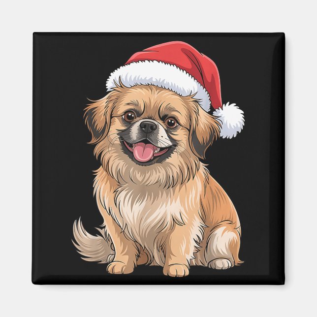 Tibetan Spaniel Dog Christmas Santa Hat Pet Dog Lo Magnet (Framsidan)