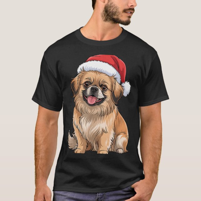 Tibetan Spaniel Dog Christmas Santa Hat Pet Dog Lo T Shirt (Framsida)