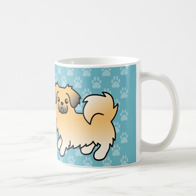 Tibetan Spaniel Hund Tecknad Hund i Fawn Sable Fär Kaffemugg (Höger)
