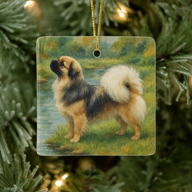 Tibetan Spaniel Julgransprydnad Keramik (Träd)