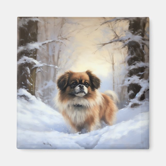 Tibetan Spaniel Låt Det Snö Jul  Magnet (Framsidan)