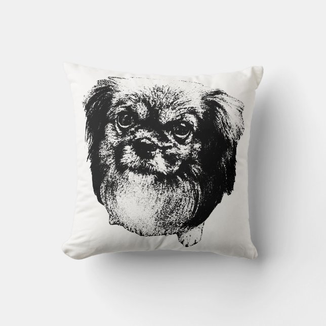 Tibetan Spaniel Pillow – Elegant Ink Dog Art Kudde (Framsida)