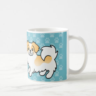 Tibetan Spaniel Tecknad Hund i Fawn Parti-färg Kaffemugg