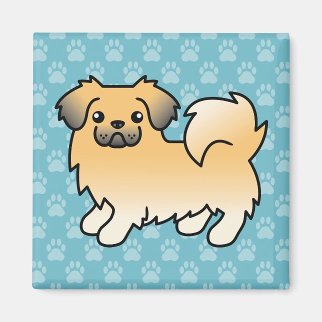 Tibetan Spaniel Tecknad Hund i Fawn Sable Färg Magnet (Framsidan)